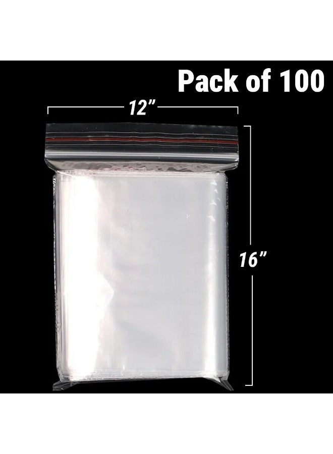 صناعات بلاستيكا ذ.م.م. 100 Pack Ziplock Bags 12"x16" / 30.48x40.64cm Storage Bags With Resealable Zipper, Clear Zipper Bags, Sealed Plastic Bags for Food, Sandwich, Freezer, Crafts, Travel - Image 2